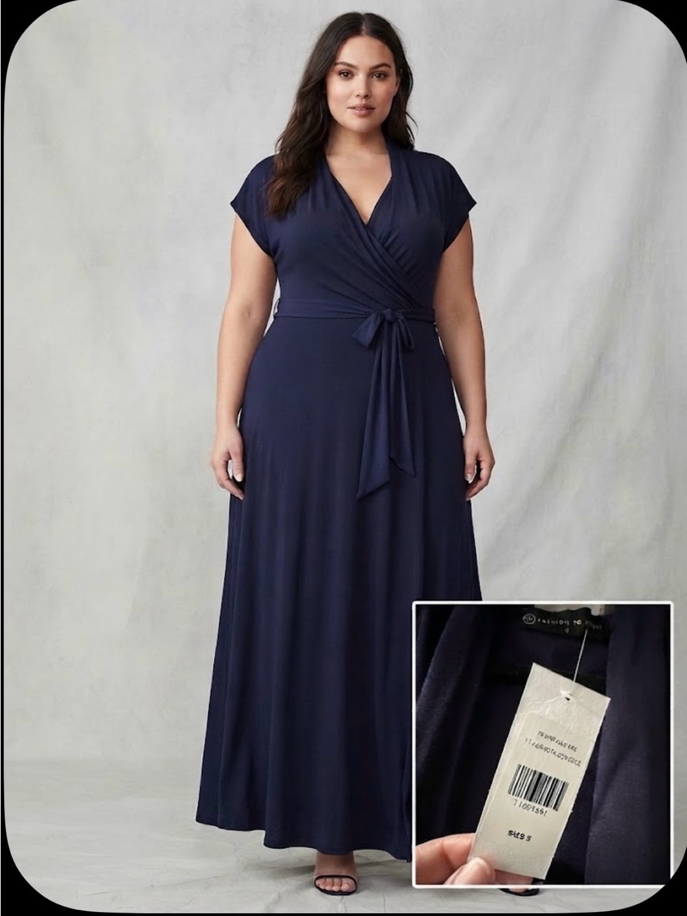 Fashion to Figure NWT Navy Wrap Maxi Dress with Tie Waist